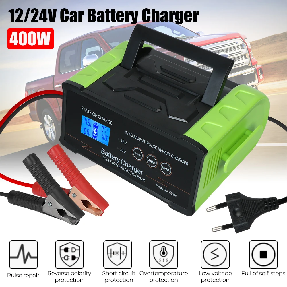 

Trickle Smart Pulse Repair 12V-24V For Car Truck Boat Motorcycle High Power 400W Smart Battery Charger Car Battery Charger