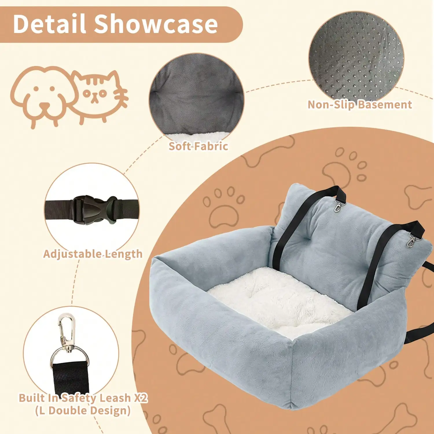 1 Stück M/L warmer Plüsch-Haustier-Sitzerhöhung – weiches, bequemes Reisebett für Auto (vorne/hinten) und Heimgebrauch, für Haustiere, Welpen, Hunde, Katzen – Detail 9