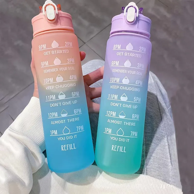 

900ML Water Bottle with Straw Motivational Sport Water Cup for Girls Leakproof Drinking Bottles Outdoor Travel Fitness Jugs