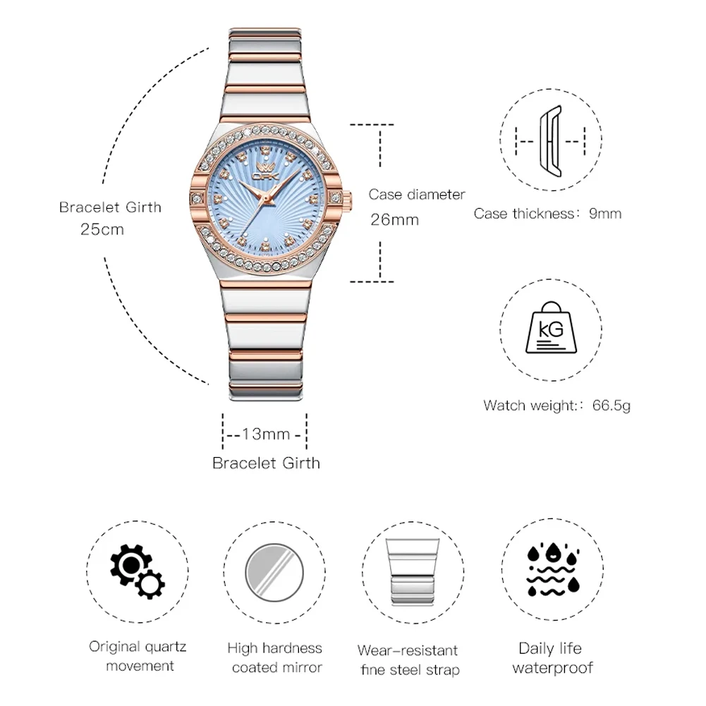 OPK 6042 Women's Quartz Watches Elegant Fashion Stainless Steel Strap Waterproof Luminous Diamond Dial Ladies Dress Wristwatches 6