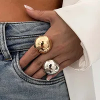 Exaggerated Metal Glossy Round Ball Shape Ring for Women Men Fashion Gold Silver Color Geometric Adjustable Rings Jewelry - Image 2