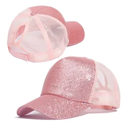 Fashion Baseball Caps Women Girl Ponytail Cap Sequins Shiny Messy Bun Snapback Hat Sun Caps Gorra Casual Ponytail Baseball Caps