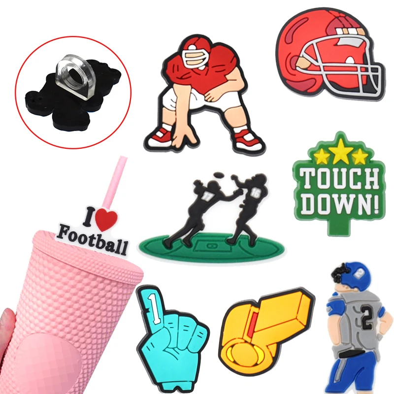 1PCS Sports Football Style straw toppers Silicone I love football balls  boys straw topper for tumbers drink cover straw tip - AliExpress