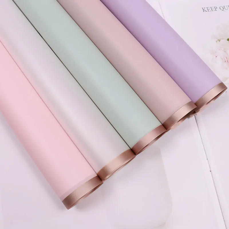 20pcs 황금 테두리 꽃 꽃다발 포장지 골드 라인 반 투명 선물 종이 꽃집 꽃다발 방수 종이