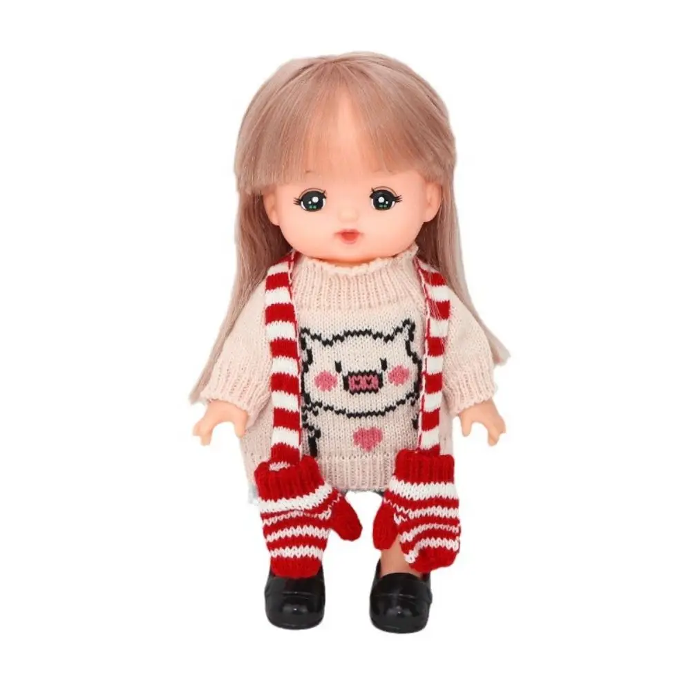 Miniature Neck Scarf 1:12 Doll Clothes Soft Simulation Doll Scarf with Gloves Pretend Play Winter Doll Accessories Xmas