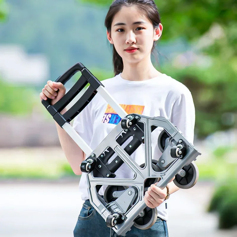 ZEXEF Portable Grocery Shopping Cart Stair Climbing Trolley Aluminum Alloy Shopping Folding Trolley Outdoor Step Climbing