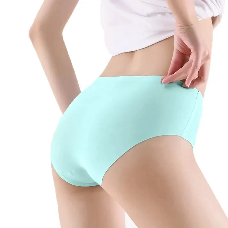 9 PCs/Lot Seamless Ice Silk women underwear Monochrome Middle Waist Sexy Briefs