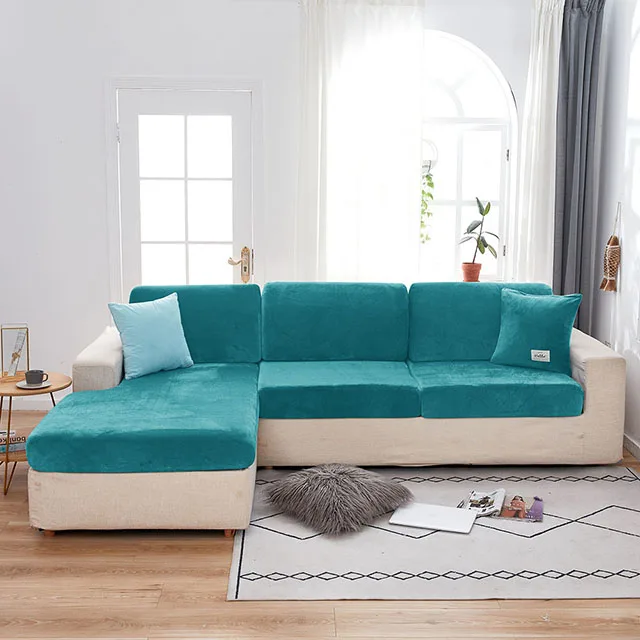 Velvet Sofa Cushion Cover For Living Room Solid Color Soft  Sofa Cover Spandex Slipcover Furniture Protector Stretch Couch Cover 5