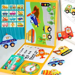Educational Kit Game Board Cognition Traffic Vehicles /Animals  Magnetic Puzzle Toys for Kids Montessori Educational Wooden Toys