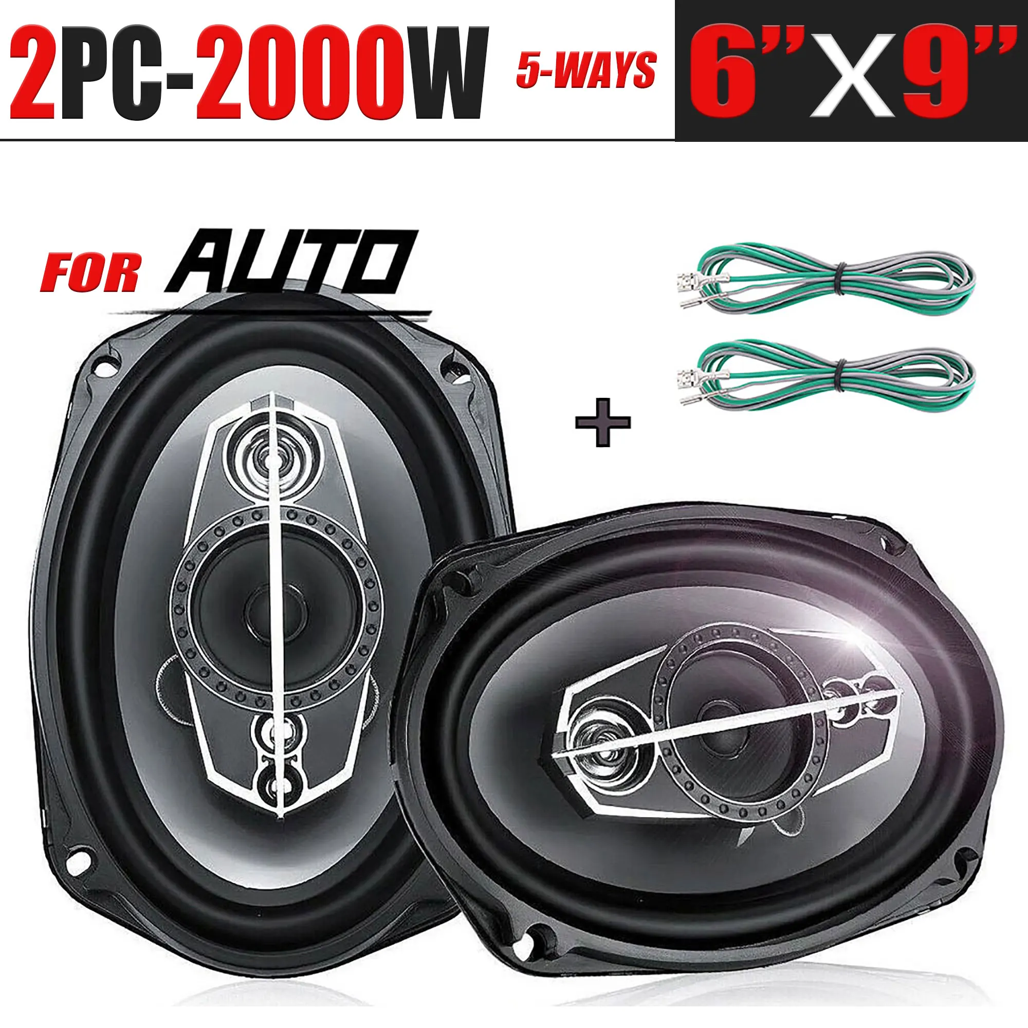 Altoparlanti per auto stereo a 5 vie da 6X9 pollici (2x100W) 2000W Connettività coassiale audio ad alta risoluzione Design universale da incasso con controllo app