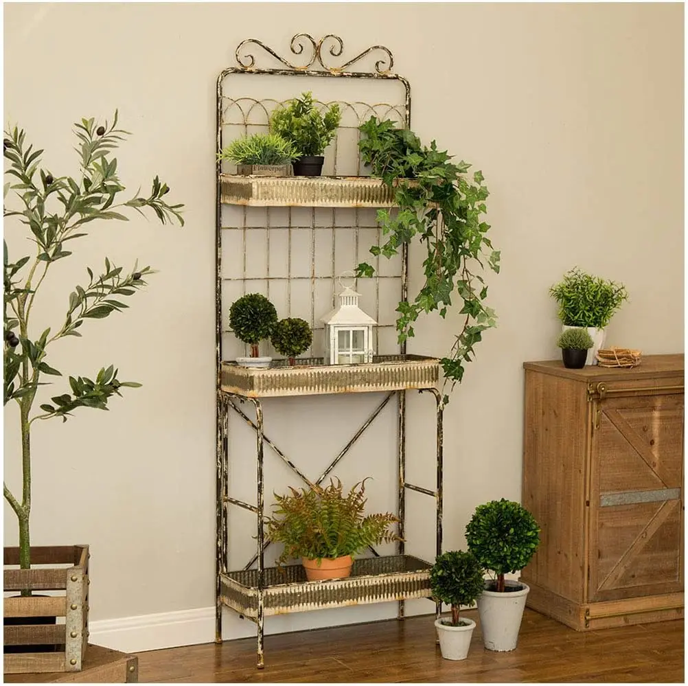 Garden Planter 3 Tiers Metal Display Plant Stand Storage Shelf Indoor Outdoor Floor Standing Storage O