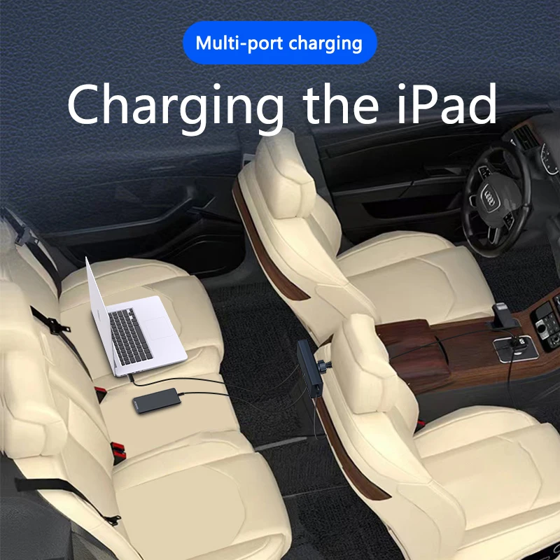 65W 5in1 Multi-port Car Backseat Charging Mobile Expansion Dock for Notebook IPad iPhone Samsung Phone