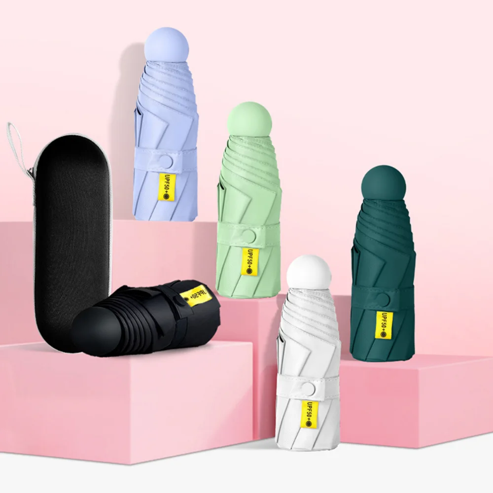 Capsule Umbrella Folding Umbrella 6 Ribs Lightweight Compact Pocket Umbrella Windproof Rainproof With Capsule Storage For Daily Life