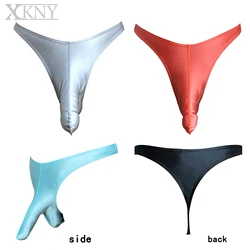 XCKNY Men thongs oil glossy oversized thong sexy solid bikini high score sexy men thongs bottomed underwear men shiny pants