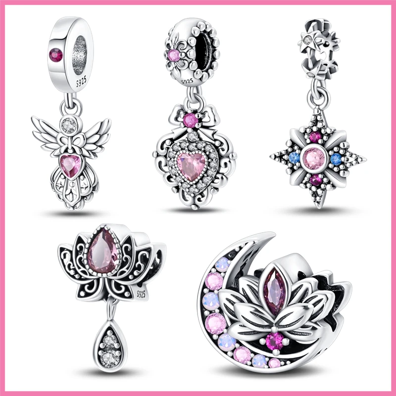 

Charms Fit Pandora Original Bracelet 100% 925 Sterling Silver Pink Zircon Lotus Flower Charms For Women Diy Jewelry S925 Beads