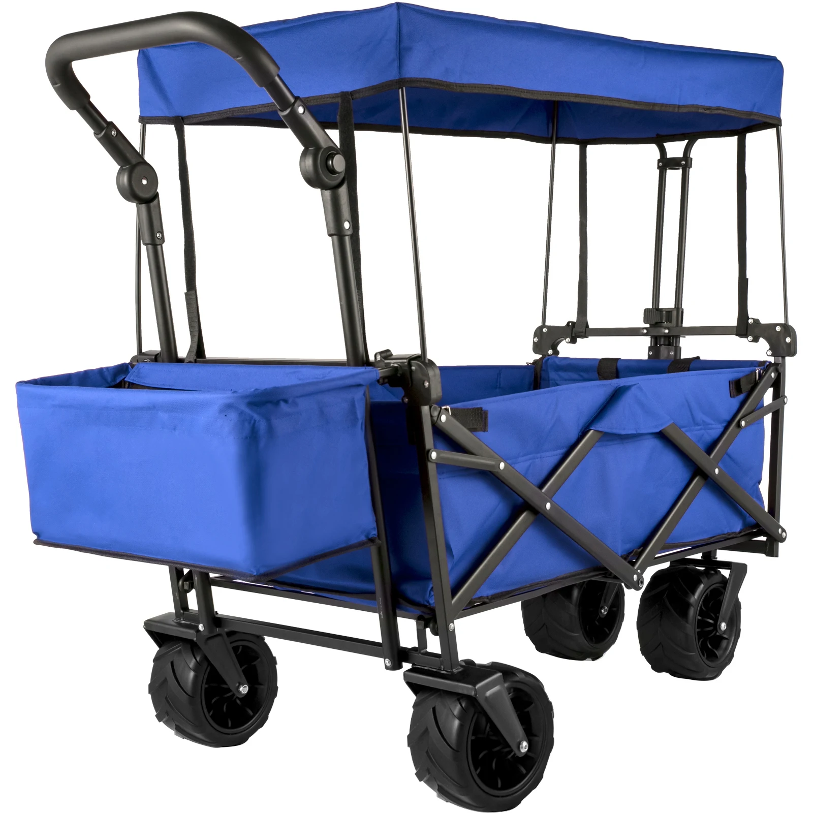 Portable Hand Cart Folding Wagon Cart Adjustable Handle Bar Removable Canopy Oxford Cloth Collapsible
