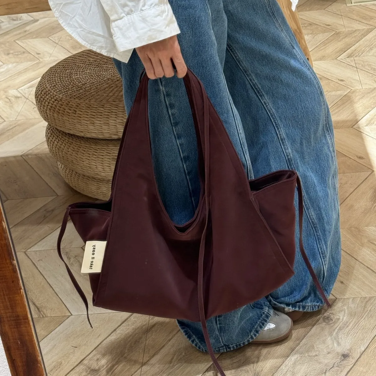 Brown Suede Women's Large Capacity Commuter Shoulder Bag Vintage Autumn Winter Tote Bag Versatile Handbag Commuter Bag