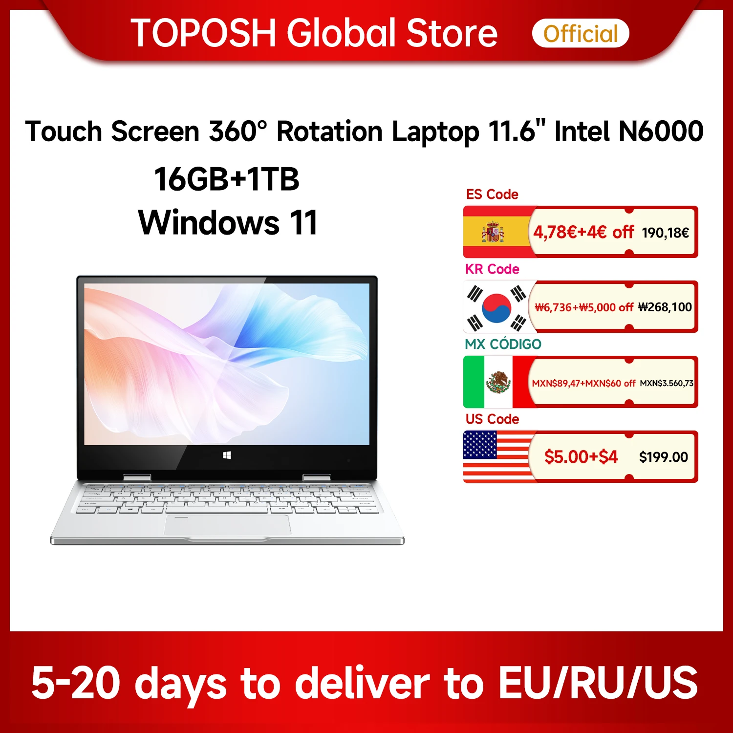 

Tablet Laptop 2 in 1 Notebook Computer 360° Rotation PC 16GB DDR4 N6000 Ultra Thin Yoga Netbook Type-C Portable PC Touch Screen