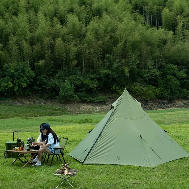 Camping Tent GERC Indian Hexagonal Pyramid Tent Outdoor Camping Portable Foldable Large Thickened Rain Proof