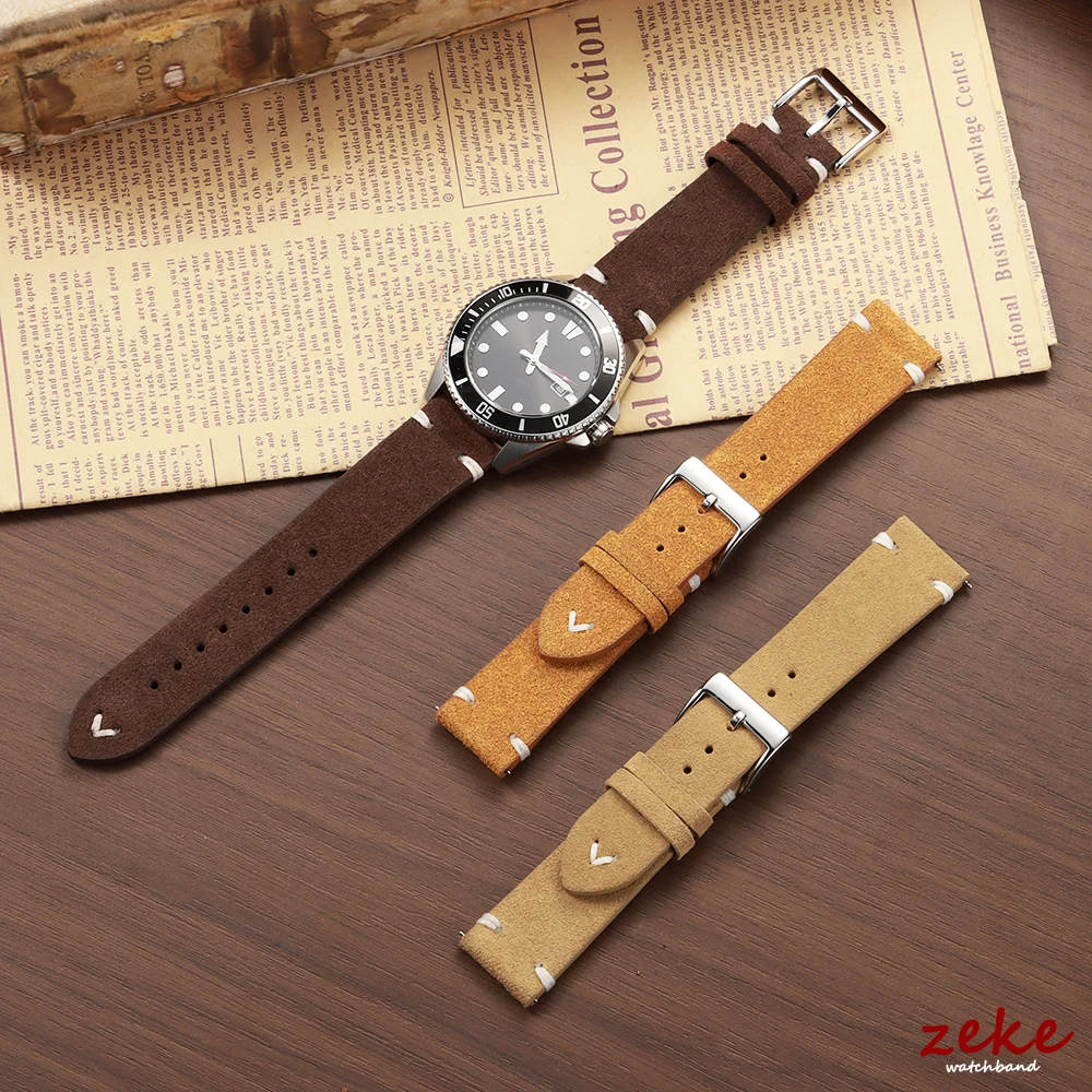 Vintage Brown Suede Leather Watch Strap with Quick Release - Multiple Sizes Available