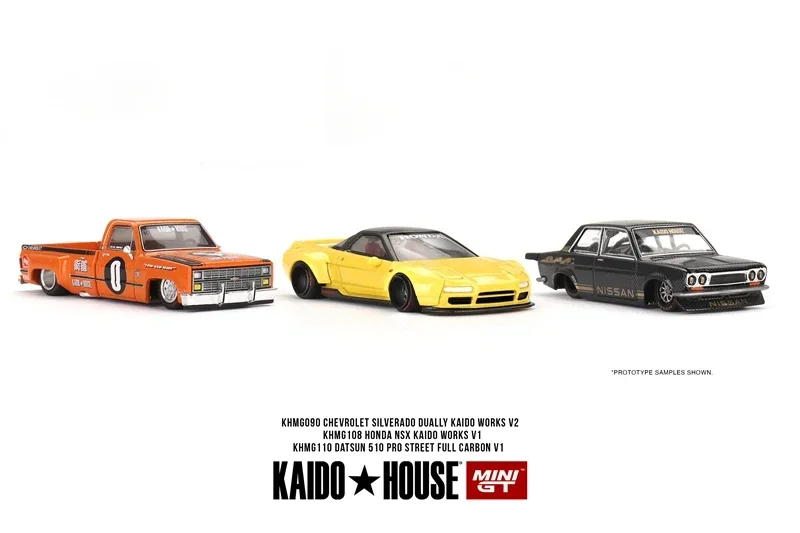 

Kaido House x MINI GT 1:64 Chevrolet Silverado Dually Datsun 510 Kaido работает литая модель автомобиля