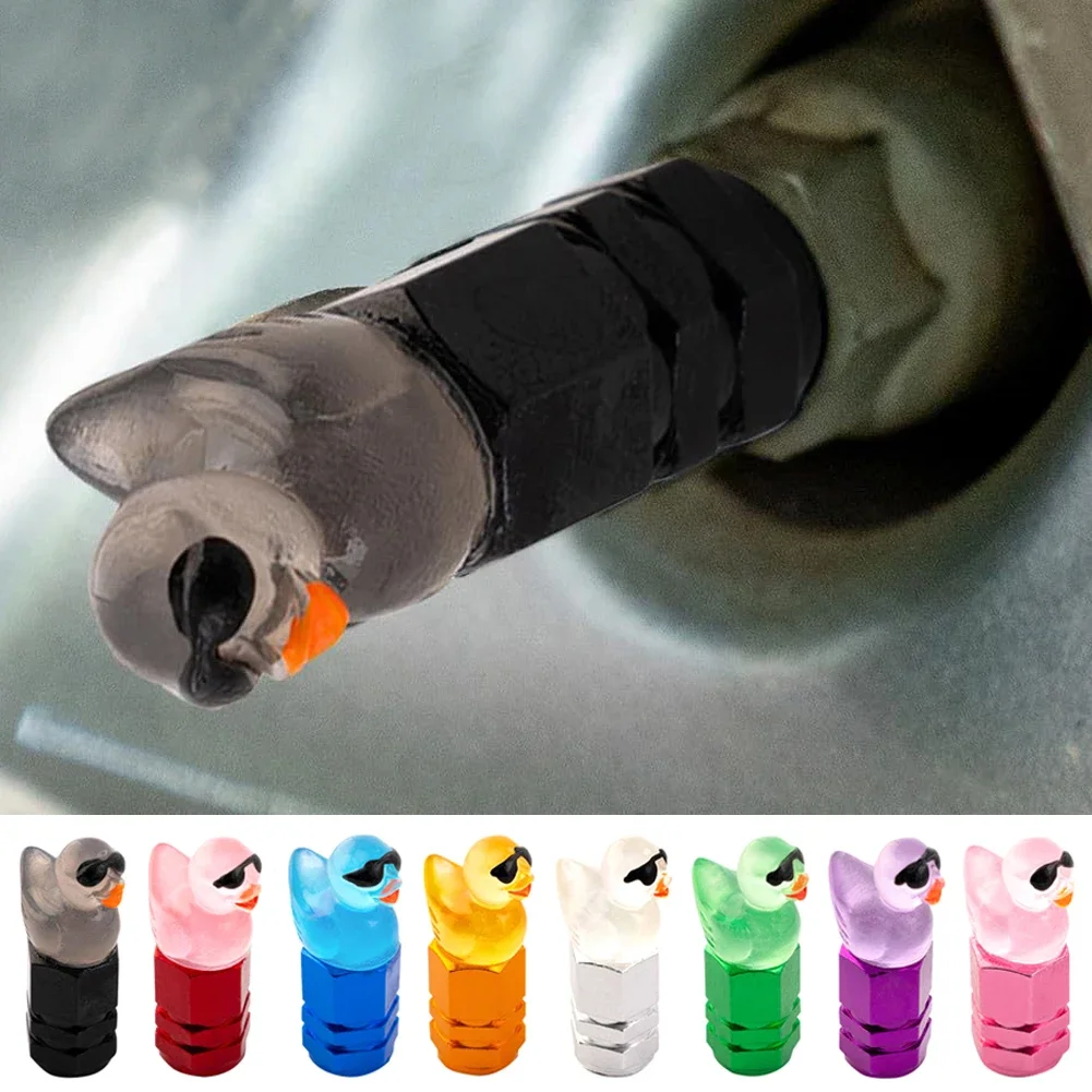Set of 4 Adorable Duck Tire Valve Caps with Playful Sunglasses Design
