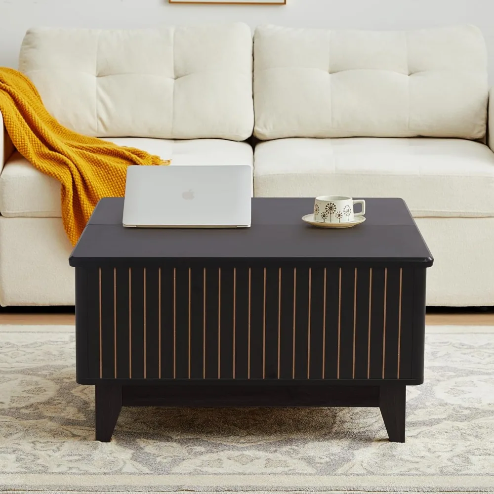 Lift Top Coffee Table, Square Coffee Table with Hidden Storage Compartment, Wood Center Table Dining Table for Living Room 4