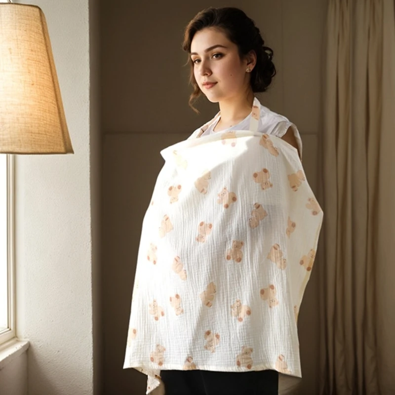 Adjustable Neckline Breastfeeding Cover Cotton Nursing Blanket Privacy Feeding Shawl Lovely Pattern Apron for Travel