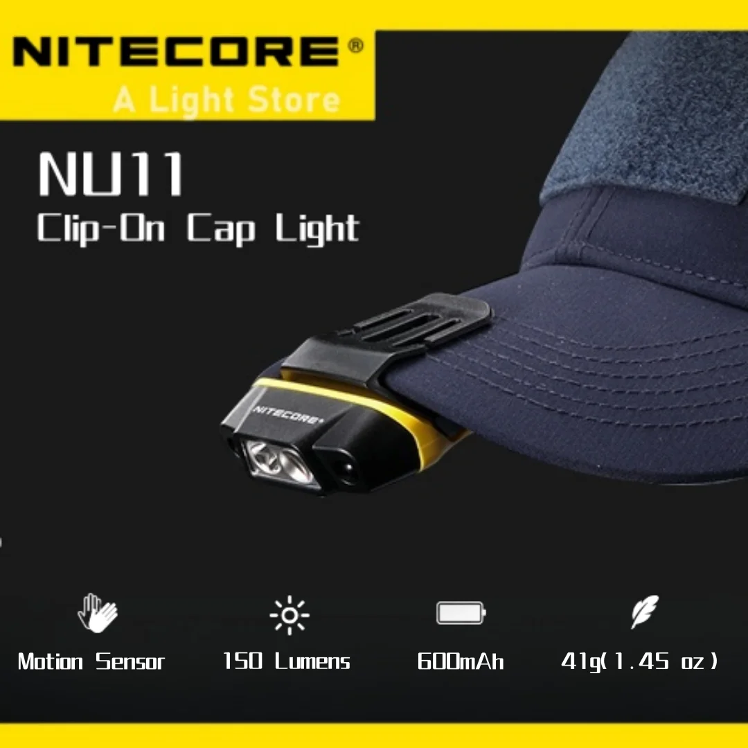 NITECORE NU11 Headlamp Smart IR Sensor Chip-on Cap Light White Red Light USB-C Rechargeable 600mAh Battery Search Torch