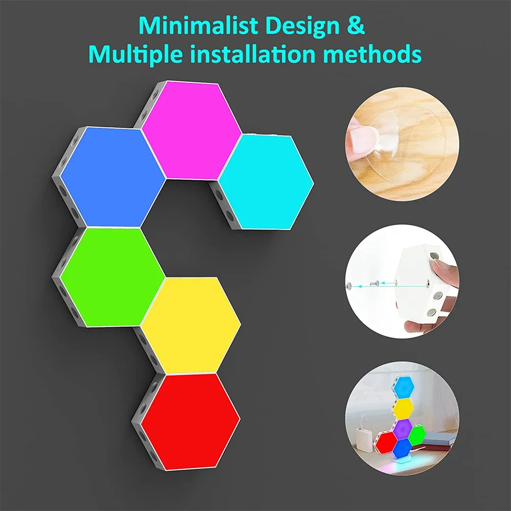 

LED Hexagonal Wall Light DIY Touch Sensing RGB Geometry Night Light USB Quantum Lamp Colorful Modular Night Light For Bedroom