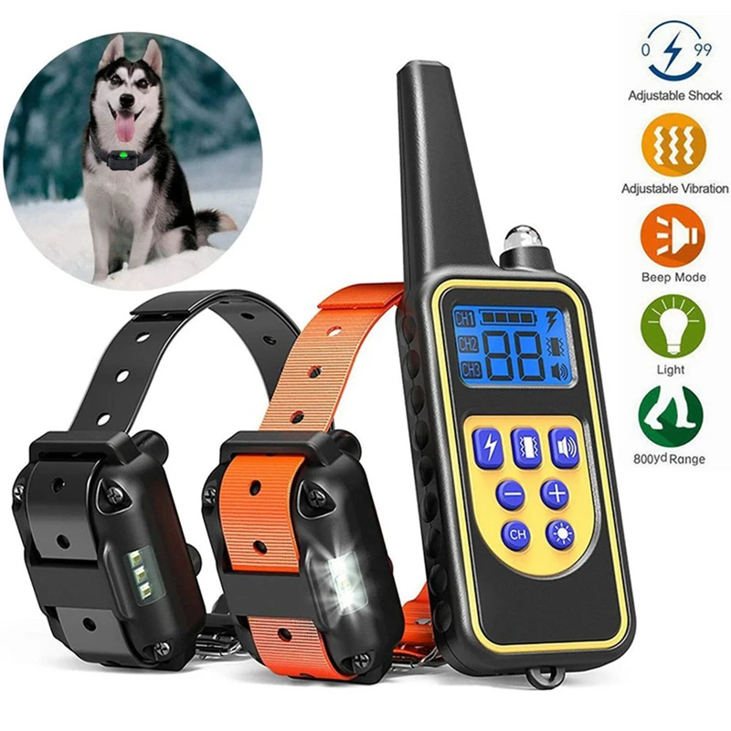 

Electric Anti Barking Training Dog Collar Rechargeable Waterproof Control Collar for Dogs Remote Control 800m Training Equipment