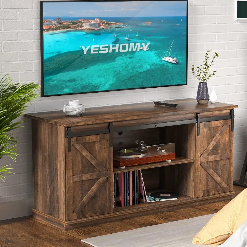 

YESHOMY TV Stand for Televisions up to 65 Inchs with Sliding Barn Doors and Storage Cabinets Console Table and Media Furniture