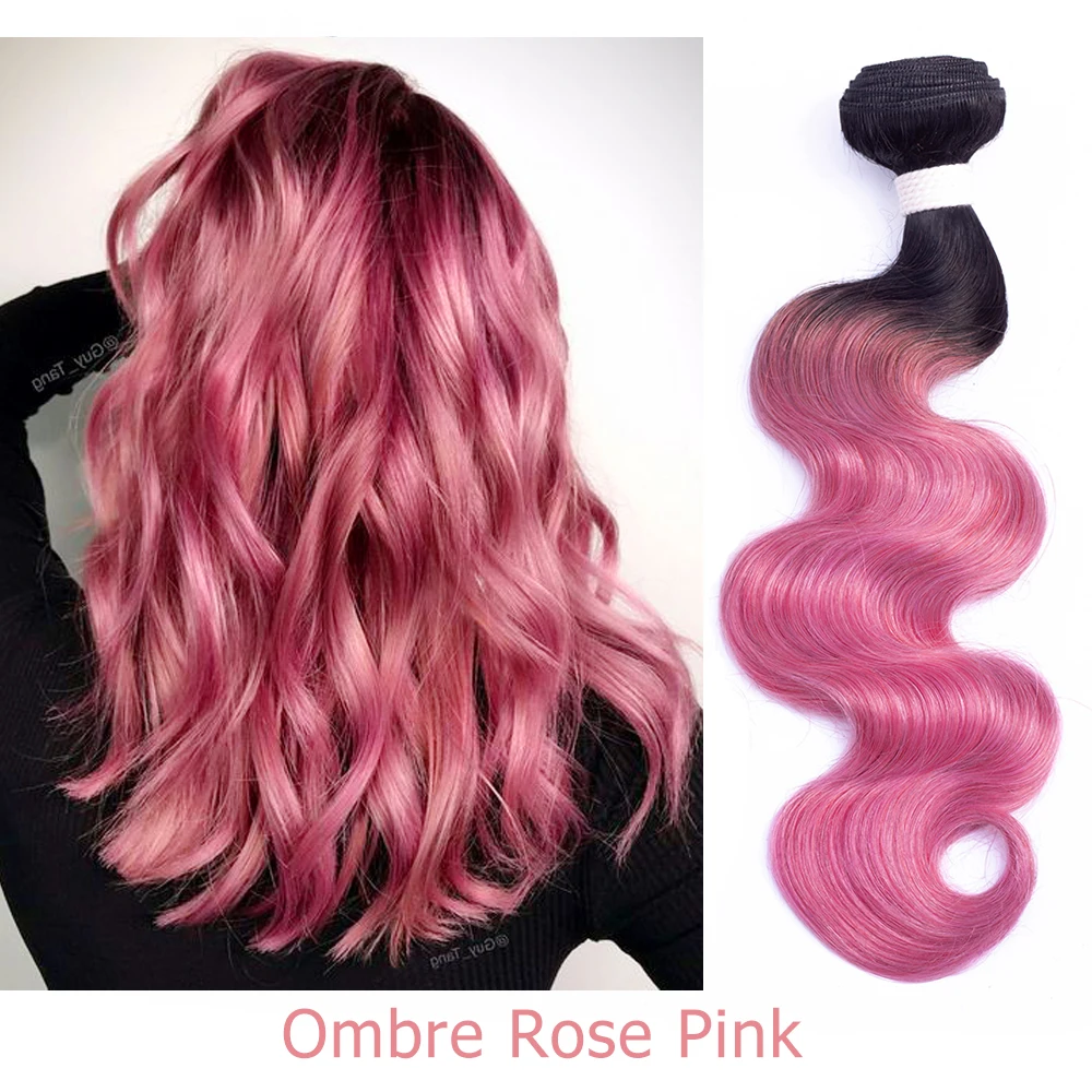 1B Silver Dark Grey Pink Rose Golden Ombre Body Wave Hair Bundles Human Hair 1/3/4 Bundles Remy Weave Extension