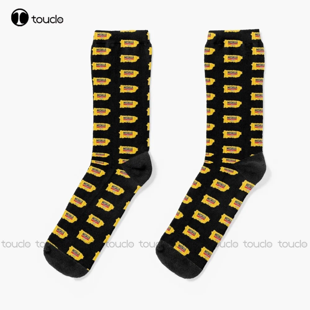 

Medalla Light Puerto Rico Socks Funny Art Streetwear Colorful Cartoon Socks Cute Pattern Funny Autumn Cartoon 360° Digital Print