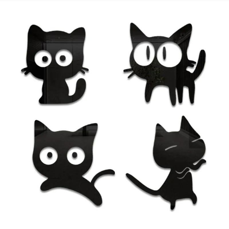 2 Sets Acrylic Cute Car Mirror Sticker Decorated Self-adhesive Wall Stickers for Children Bedroom Living Room