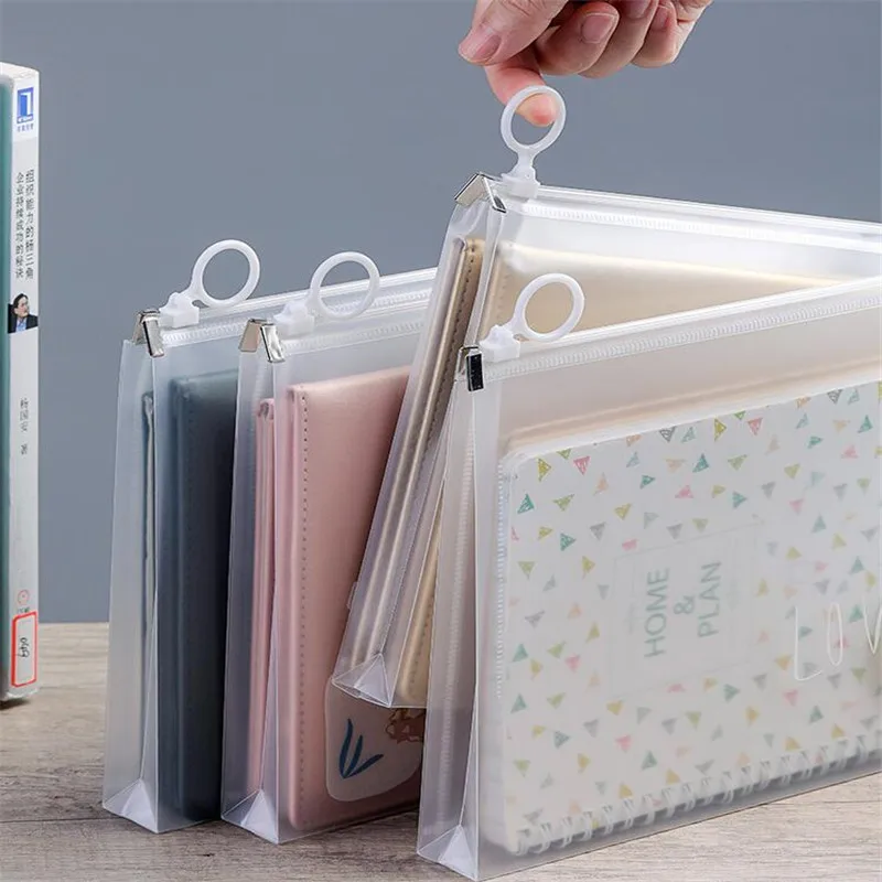 B5 A4 A5 A6 Transparent Document Bag Office File Holder School Folder Zipper Pouch Loop Pull Organizer Stationery Desk Storage file bag
