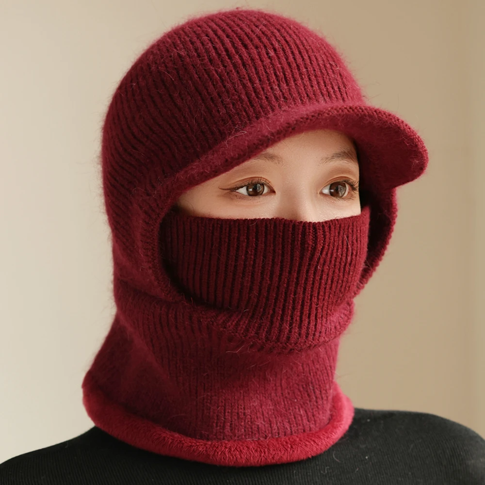 Hot Sale Winter Balaclava Cap Women Keep Warm Windproof Knitted Hat Neck Protection Beanie Cap Plush Fur Lined Hats For Women