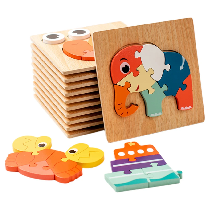 High Quality 3D Wooden Puzzle Baby Cartoon Animal Traffic Jigsaw Early ...