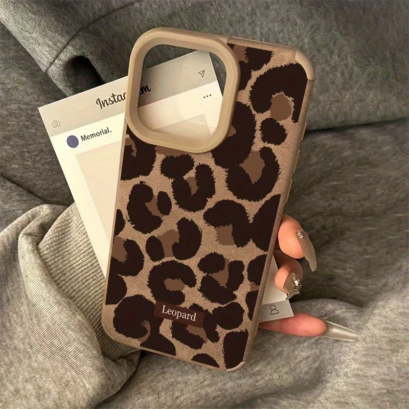 Halloween Brown Leopard Print Faux Leather Phone Case