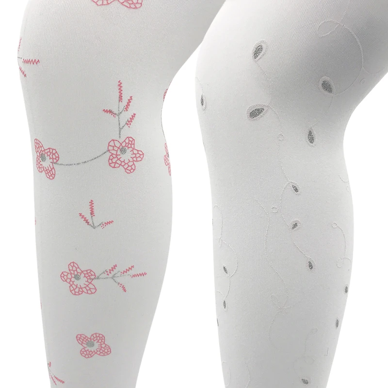 Spring 80D Kids Opaque White Nylon Printed Floral Butterfly Velvet Stretchy Tights Children Wedding White Graphic Tights kids socks kids pantyhose toddler tights kids leggings
