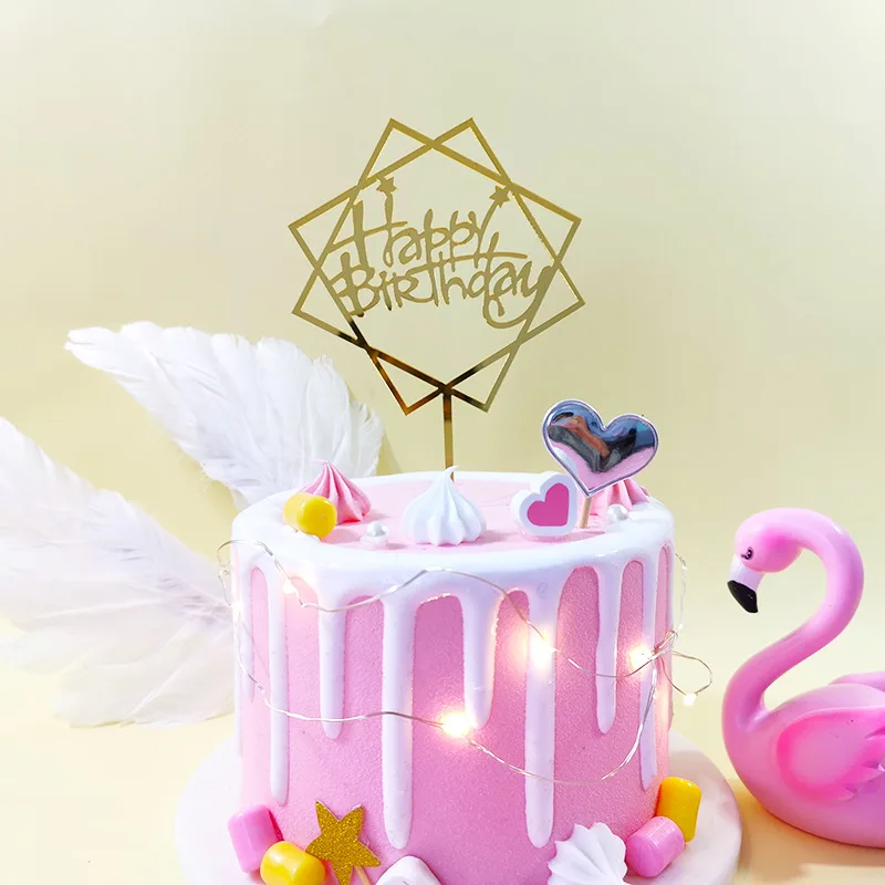 10pcs Multiple Styles Happy Birthday Cake Topper black Gold Cake