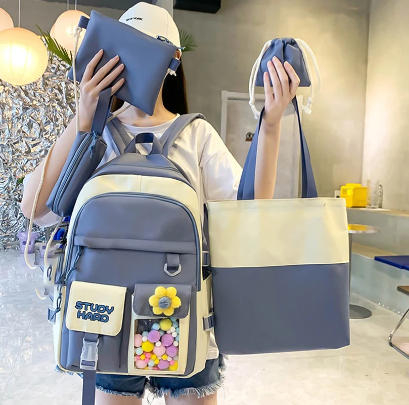 5 Pcs/Set Harajuku Kawaii Kids School Backpack Cute Women's Bagpack Bookbag Laptop Bag For Teenage Girls Students Bag Rucksack 4