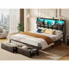 Bed Frame with Drawers，Charging Station,Upholstered Platform Bed w Storage Headboard LED Light, Heavy Duty Metal Frame Support 5