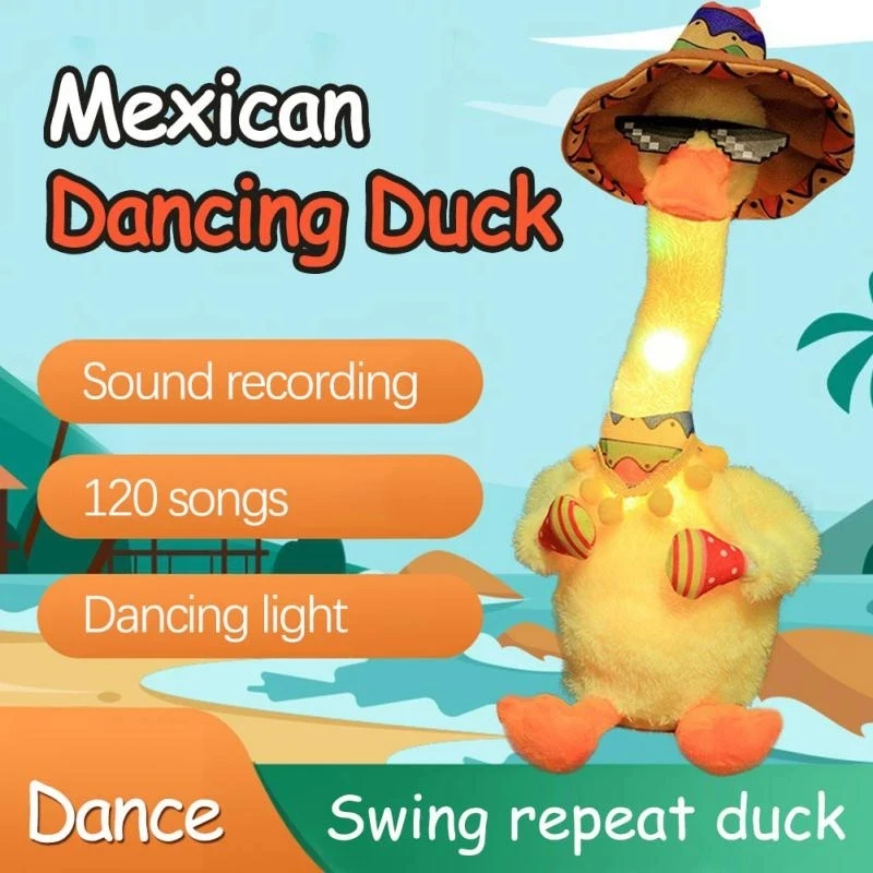 120 Songs Mexican Dancing Duck Plush Toy Toddler Learn Talking Toy Light Repeating Swing Duck Electric Plush Doll Baby Speak Toy miniature porcelain figurines