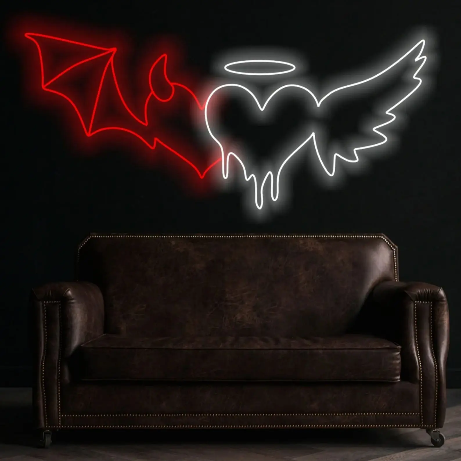 

Angel and Demon Heart Neon Sign, Neon Sign in the Shape of a Melting Heart, Melting Heart Neon Sign, Romantic gift, Valentine's