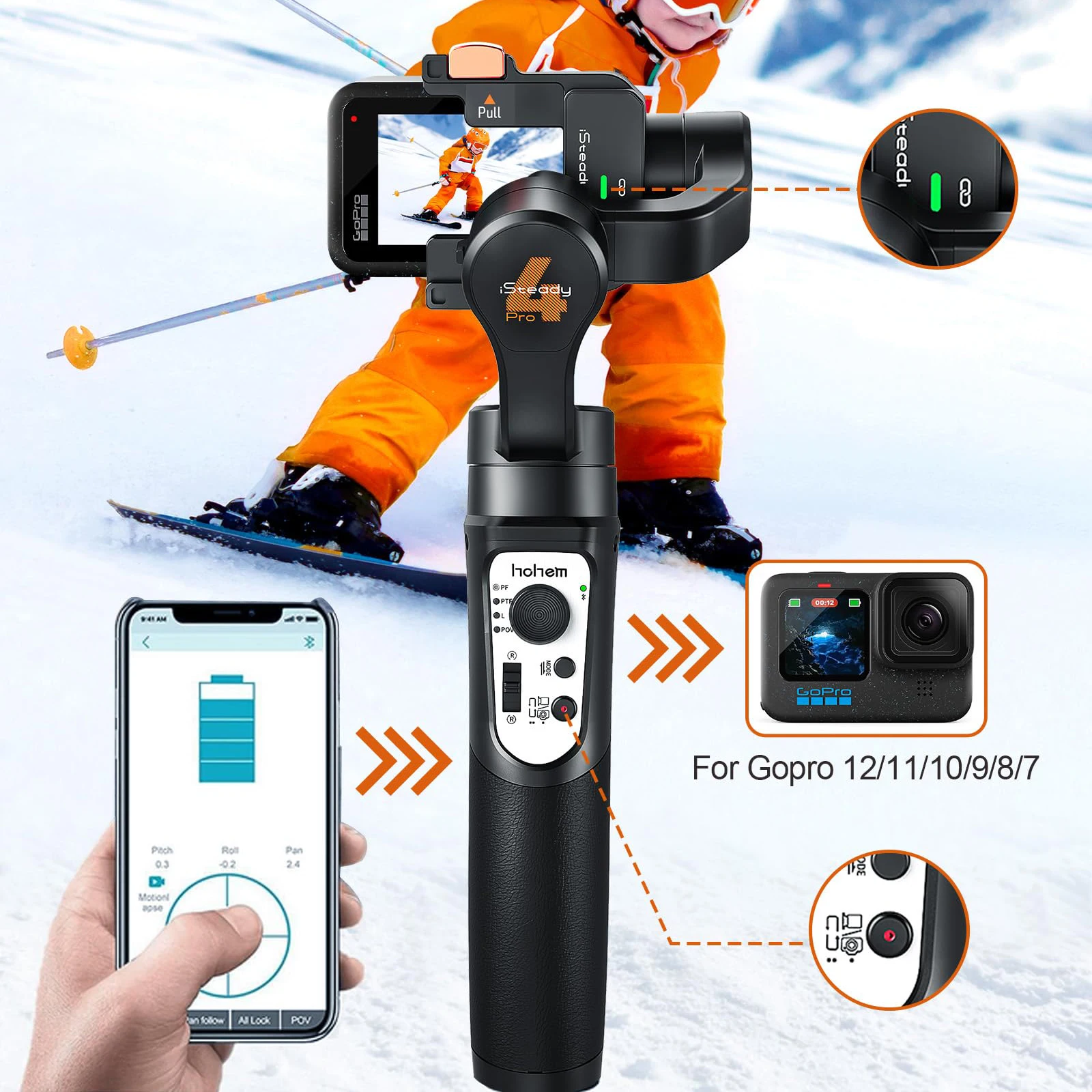 

Waterproof Handheld Gimbal Stabilizer for Gopro 12/11/10/9/8, 3 Axis Anti Shake Stabilizer for DJI OSMO Insta360 Action Camera