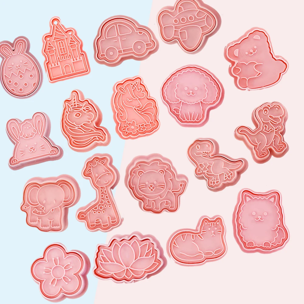 8Pcs/set Plastic 3D Cookie Cutters Cartoon Cute Cookie Molds Stamp Biscuit Cutter Kids Diy Baking Tools Kitchen Pastry Accessory Cookie Cutter Cookie Mould Cookie Printing Mold