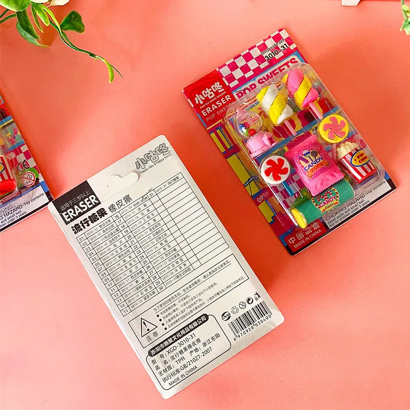 Cute Pupils' Stationery Cartoon Popular Candy Eraser Raffle Machine French Fries Lollipop Shape pencil eraser