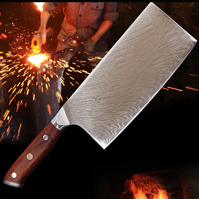 

7 Inch Slicing Knife Handmade Damascus Steel Blade Chef Cleaver Slicing Professional Kitchen Knives For Cutting Vegetables Meat