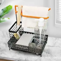 Évier de cuisine éponge égouttoir éponge serviette brosse nettoyant stockage mural comptoir de bureau multi-fonction support de rangement 4